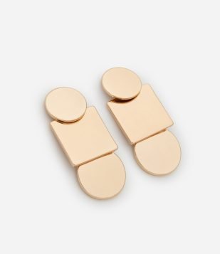 Brinco Médio em Metal com Pingente em Formatos Geométricos Dourado