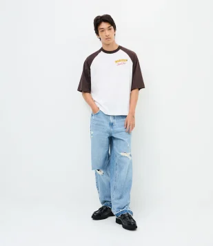 Calça Baggy Relaxed em Jeans com Rasgos Azul