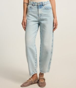 Calça Baggy em Jeans com Lateral Deslocada Azul
