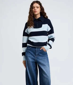 Calça Barrel Em Jeans Com Cintura Alta Azul