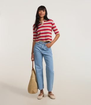 Calça Cropped Reta Jeans com Cintura Alta Claro