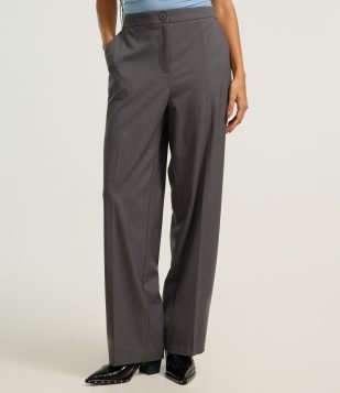 Calça Reta Alfaiatada com Bolsos e Frisos Cinza