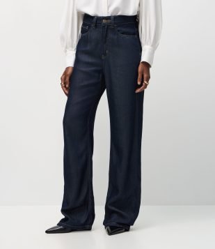 Calça Reta em Jeans Raw com Cintura Alta Azul