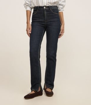 Calça Slim em Jeans com Bolsos Azul Marinho