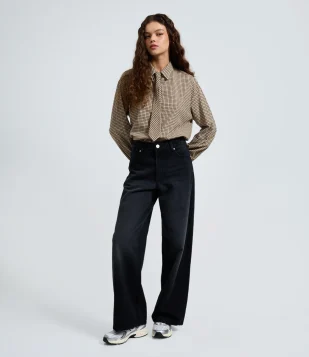 Calça Wide Leg em Jeans com Cintura Baixa Preto