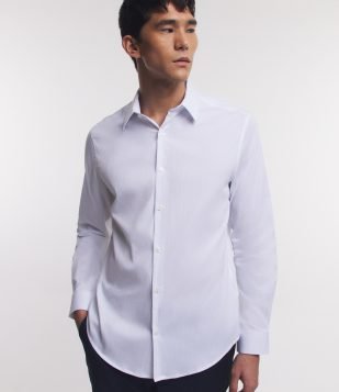 Camisa Regular Social em Algodão com Textura de Listras Branco