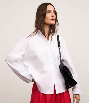 Camisa em Tricoline com Detalhe Franzido nas Costas Branco