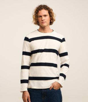 Camiseta em Algodão com Estampa Listrada Off White