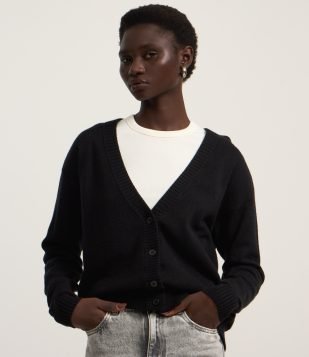 Cardigan Curto em Tricô com Botões Preto