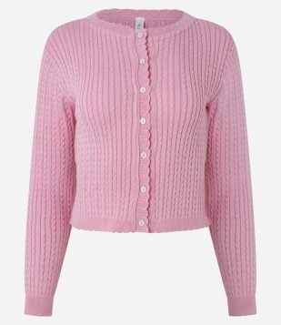 Cardigan Slim em Tricô com Mix de Pontos Rosa