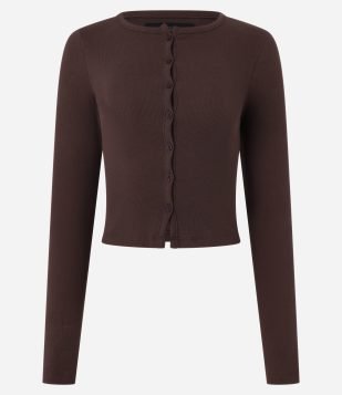 Cardigan em Ribana com Botões Frontais Marrom