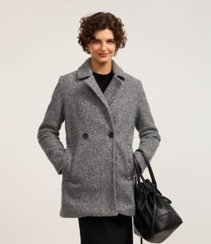 Casaco Alongado em Polyvelour com Textura Boucle Cinza