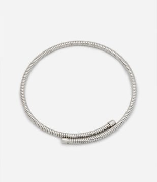 Colar Choker de Mola com Textura Rabo de Rato Prata