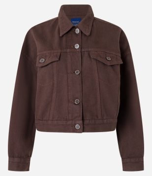 Jaqueta Regular em Sarja com Bolsos e Pregas na Barra Marrom