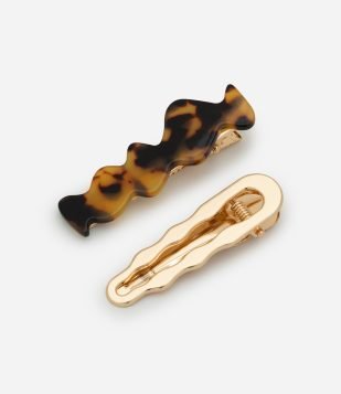 Kit 02 Presilhas de Cabelo com Efeito Ondulado Marrom-Dourado