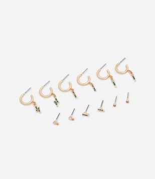 Kit 06 Brincos Argolas e Ponto de Luz Dourado