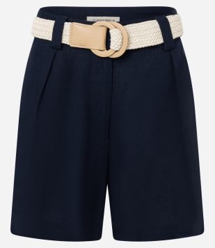 Short em Viscolinho com Cinto de Ráfia Azul