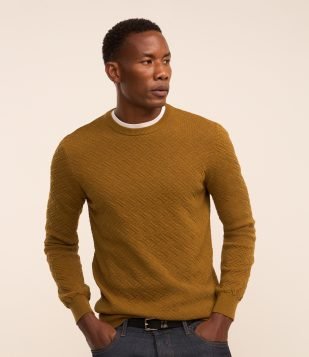 Suéter em Algodão com Textura Chevron Marrom