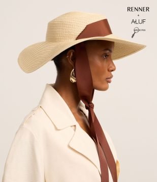 Chapéu de Praia com Aba Média e Faixa para Amarração Bege