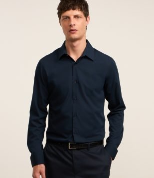 Camisa Slim em Fibra de Bambu Azul Marinho