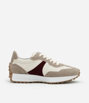 Tênis Jogging em PU com Recortes Contrastantes Cinza