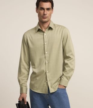 Camisa Regular com Fibra de Bambu e Estampa Xadrez Verde
