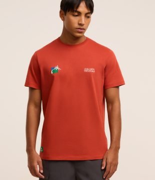 Camiseta Comfort em Algodão Peruanos com Estampa de Praia Marrom