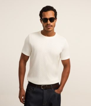 Camiseta em Algodão Texturizado com Gola Redonda Branco