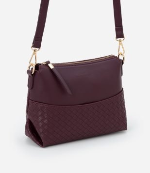 Bolsa Transversal Pequena em PU com Detalhe Texturizado Vinho
