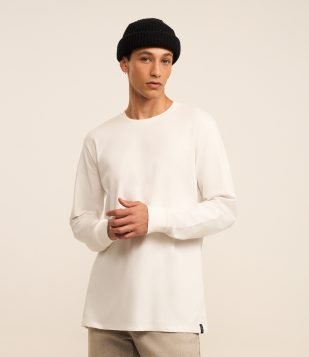 Camiseta Comfort em Algodão com Manga Longa Branco