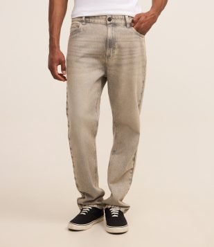 Calça Loose em Jeans com Bolsos Cinza