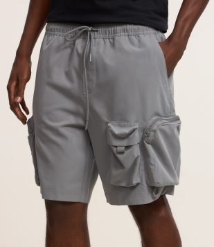 Bermuda Cargo com Cós Elástico e Bolsos Táticos Cinza