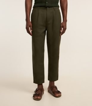 Calça Relaxed em Alfaiataria com Textura e Bolsos Verde