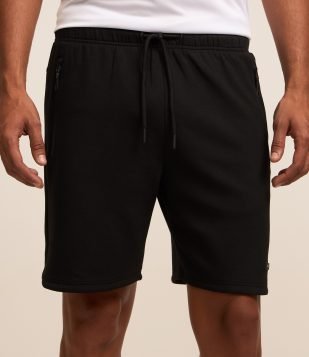 Bermuda Esportiva em Moletom Tecnológico com Cós Elástico e Zíper no Bolso Preto
