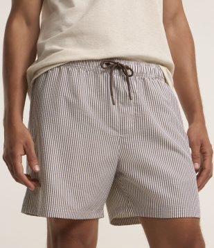 Bermuda de Banho Listrada em Microfibra com Textura Anarruga Bege