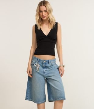 Bermuda Jorts em Jeans com Bolsos Médio