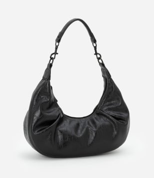 Bolsa Baguete Pequena com Textura Croco Preto