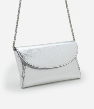 Bolsa Carteira em PU com Alça Transversal de Corrente Prata