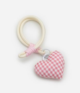 Chaveiro com Cordão e Coração Xadrez Rosa