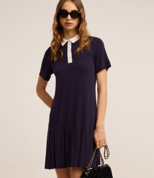 Vestido Curto Sportcore em Ribana com Gola Polo Roxo