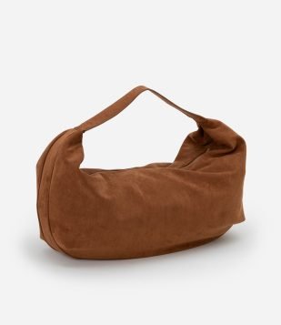 Bolsa Hobo Suede com Alça Larga Marrom