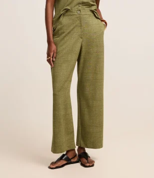 Calça em Orly com Fundo Mescla e Elástico no Cós Verde