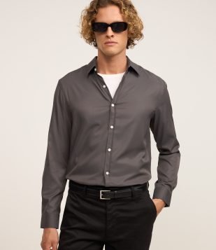 Camisa em Fibra de Bambu Acetinada com Textura Cinza Chumbo
