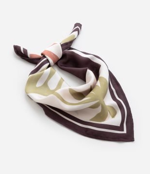 Lenço Acetinado com Estampa Abstrata Bege-Off White-Verde