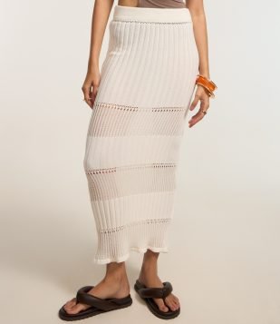 Saia New Midi em Tricô Texturizado Branco