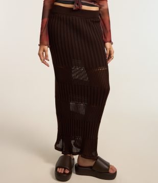 Saia New Midi em Tricô Texturizado Marrom