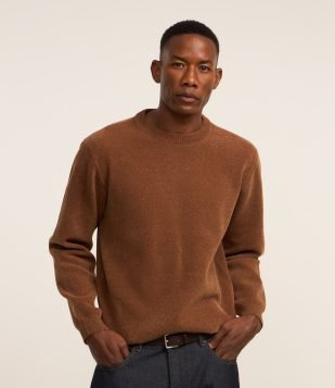 Suéter Básico em Fleece com Felpa Texturizado Marrom