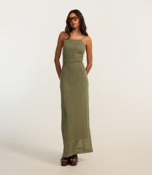 Vestido Midi com Alça Cruzada com Fenda na Parte de Trás Verde
