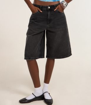 Bermuda Jorts em Jeans com Bolsos Preto