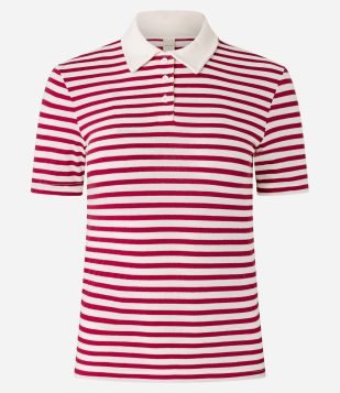 Blusa em Algodão Listrada com Gola Polo Branco-Vermelho 2